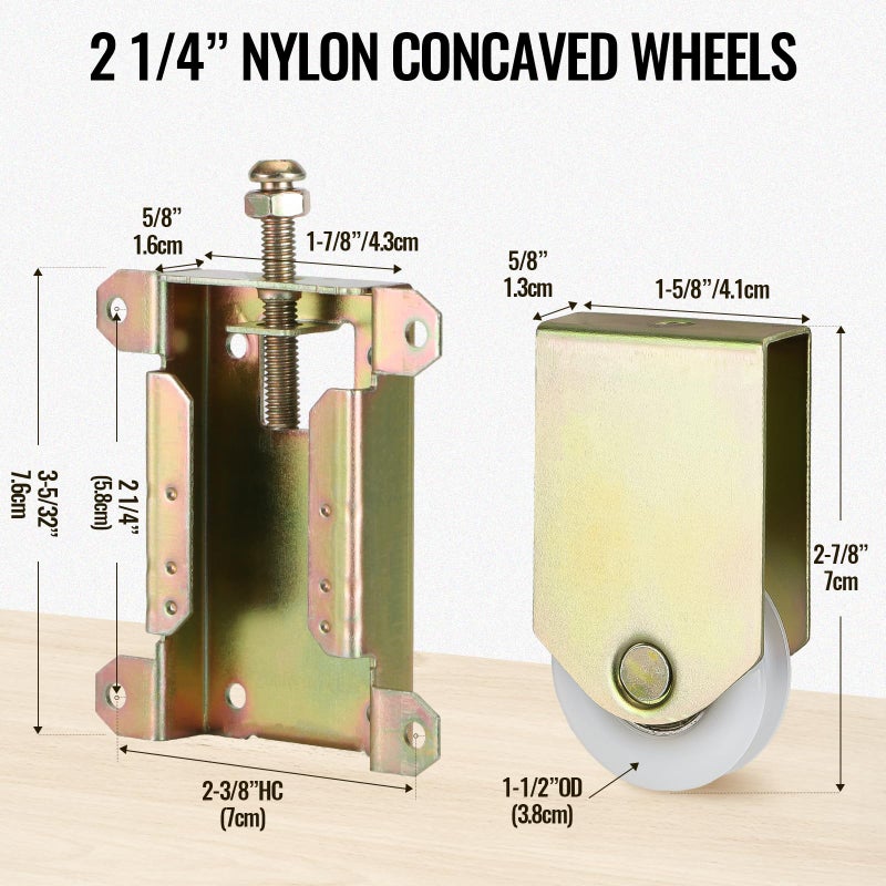 Lashow Sliding Mirror Door Rollers Replacement, Fits Prime-Line N 6870, for Wood Framed Sliding Mirror Doors, 2-1/4"" Vertical H.C., 1-1/2"" Nylon Concaved Ball Bearing Wheel, 4 Pack. - Image 3